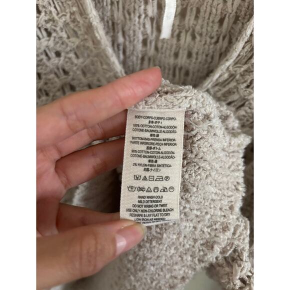 Free People Sweater Women's XS Tan Best Of You V Neck Open Knit Oversized - Picture 4 of 7